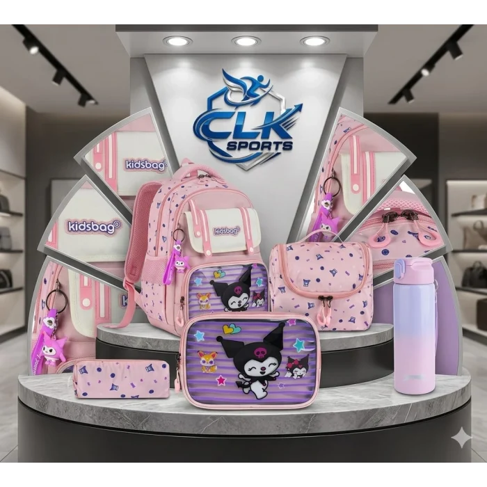 Kuromi Okul Çantası - Beslenme Çantası , Kalemlik Üçlü Set , Lisanslı Çelik 750ml Matara&Suluk Hediye