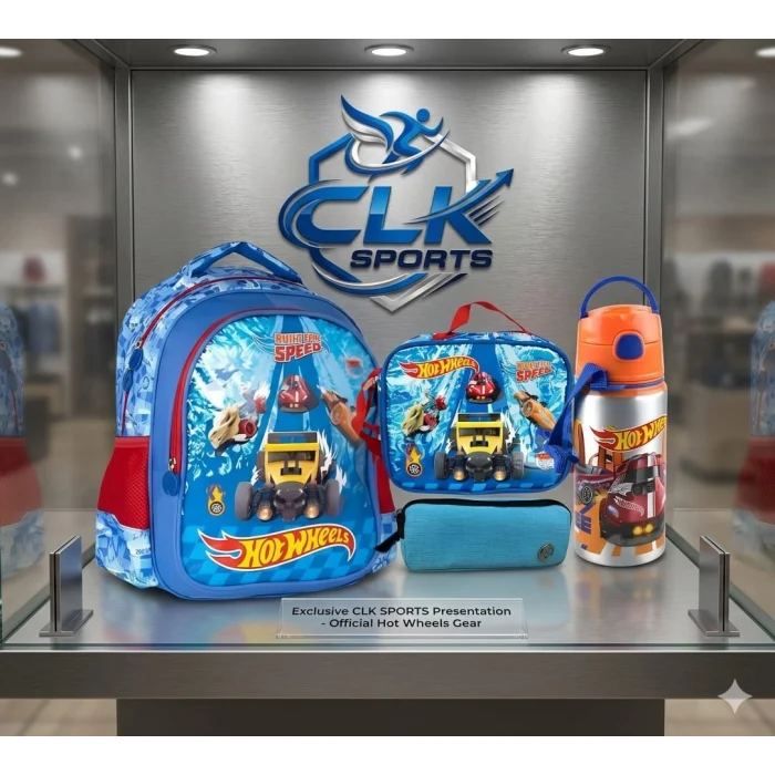 HOT WHEELS Lisanslı Ilköğretim Okul Çantası , Beslenme Çantası , Çift Gözlü Kalemlik - Alüminyum Matara Hediye