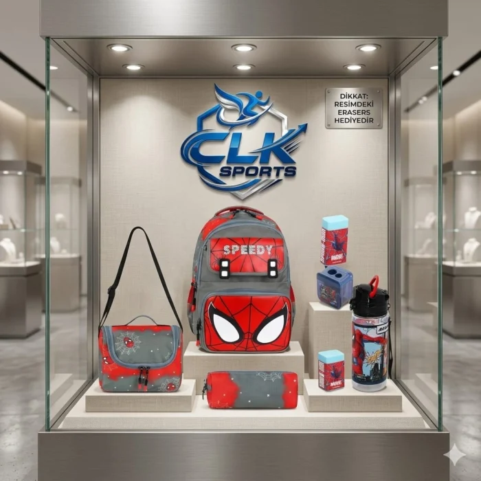 School Bag Spider Man Okul Çantası Tablet Bölmeli , Beslenme Çantası , Kalemlik Set