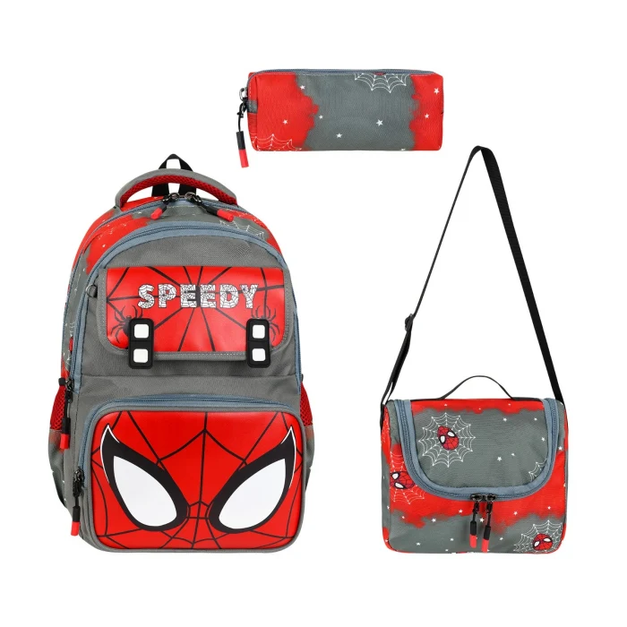 School Bag Spider Man Okul Çantası Tablet Bölmeli , Beslenme Çantası , Kalemlik Set