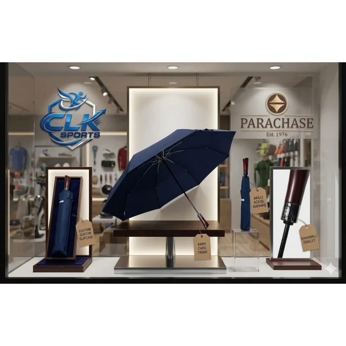 Parachase Premium Ahşap Kavrama Otomatik Şemsiye - Özel Kılıflı