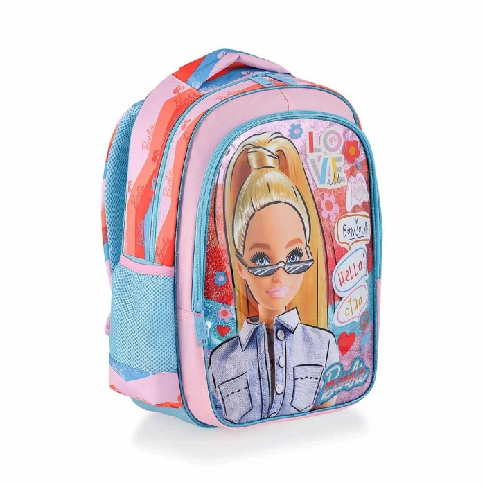 Barbie Lisanslı Okul Çantası - Beslenme Çantası - Çift Gözlü Kalem Kutusu , Suluk&Matara Hediye