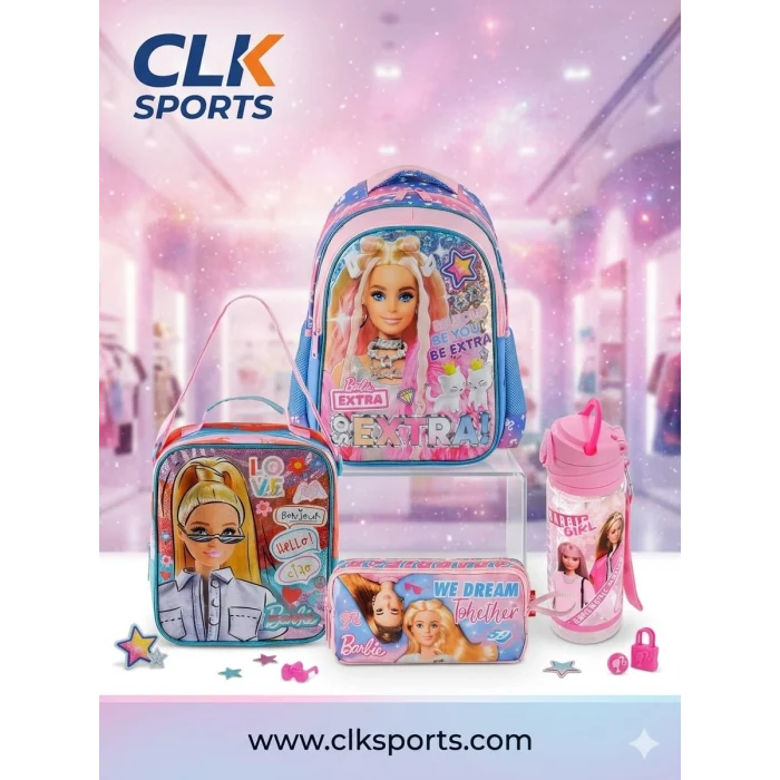 Barbie Lisanslı Okul Çantası - Beslenme Çantası - Kalem Kutusu Set - Suluk&Matara Hediye