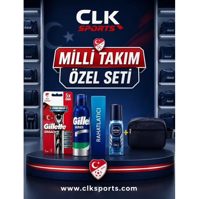 Gillette Milli Takım Özel Set (Mach3 Turbo 3d Makine 5 Adet Yedek Tıraş Bıçağı , 200 ml Köpük , DeodorantÇanta)