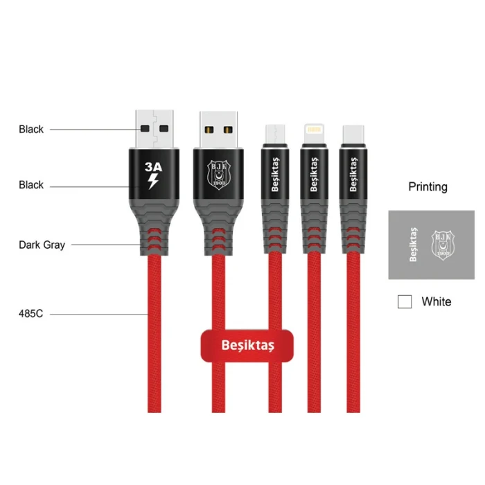 Beşiktaş Data+Şarj Kablo 3A - Mıcro Usb