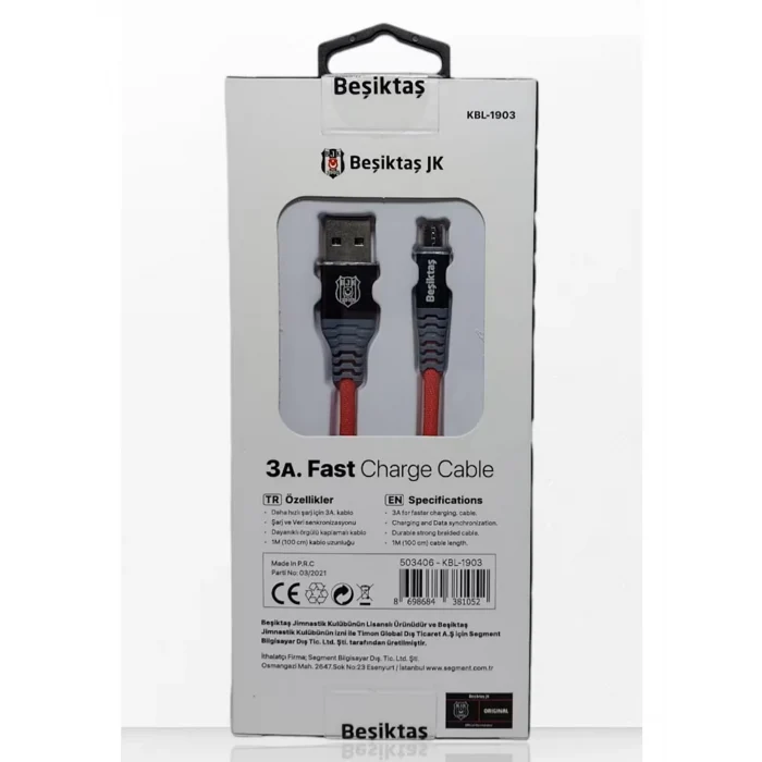 Beşiktaş Data+Şarj Kablo 3A - Mıcro Usb
