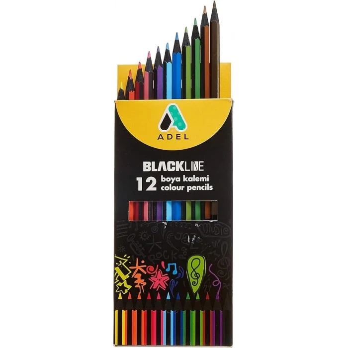 Adel 12 Renk Kuru Boya Blackline Tam Boy