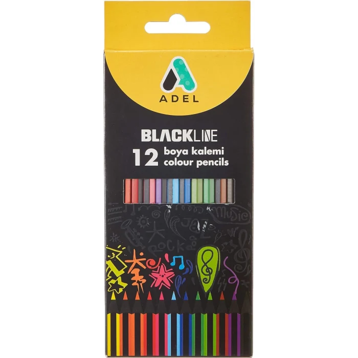 Adel 12 Renk Kuru Boya Blackline Tam Boy