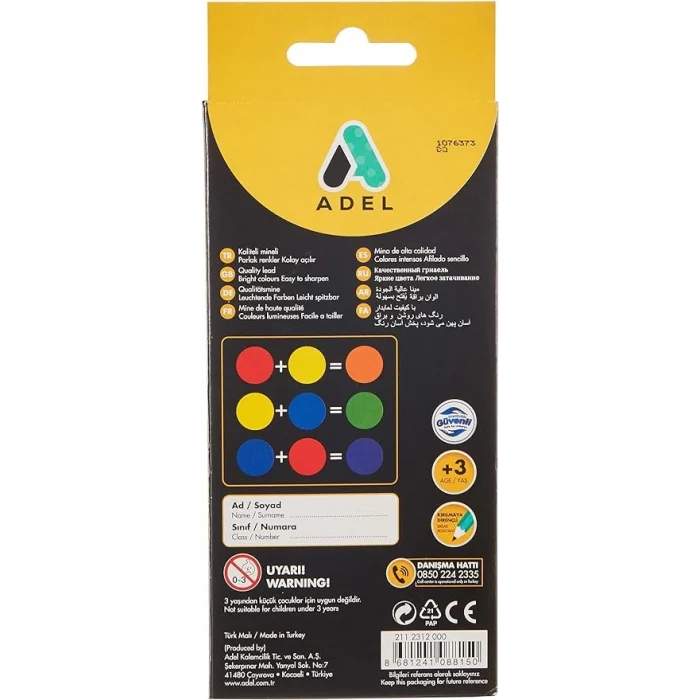 Adel 12 Renk Kuru Boya Blackline Tam Boy
