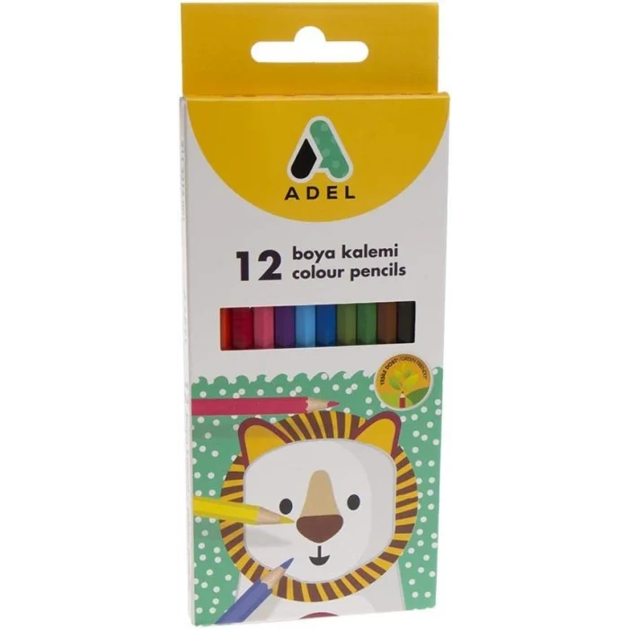 Adel 12 Renk Kuru Boya Kalemi , Karton Kutu Tam Boy