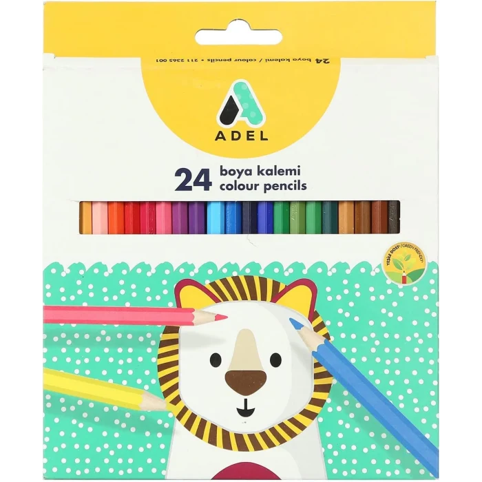 Adel Karton Kutu Boya Kalemi 24 Renk, Tam Boy