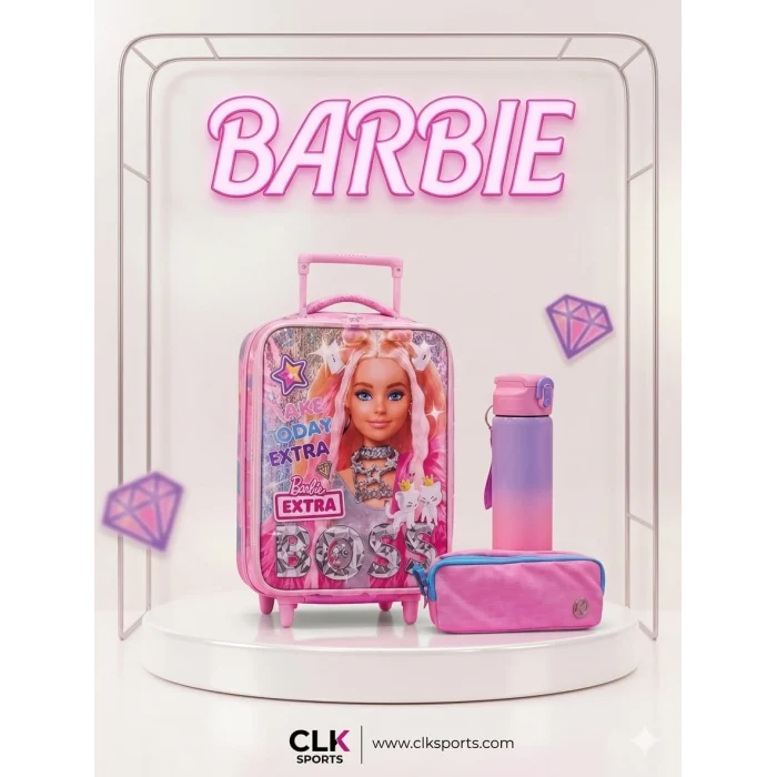 Barbie Çekçekli Anaokulu Çantası , Kalem Kutusu , Lisanslı Çelik Matara