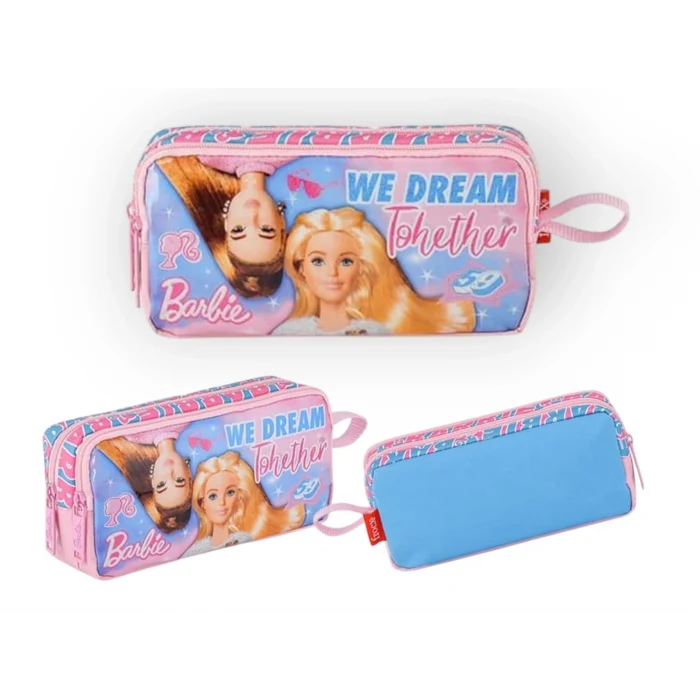Barbie Lisanslı Okul Çantası - Beslenme Çantası - Çift Gözlü Kalem Kutusu , Suluk&Matara Hediye