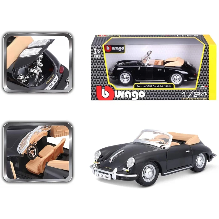 Porsche 356B Cabriolet 1961 Model Bbrago 1:24 - Siyah