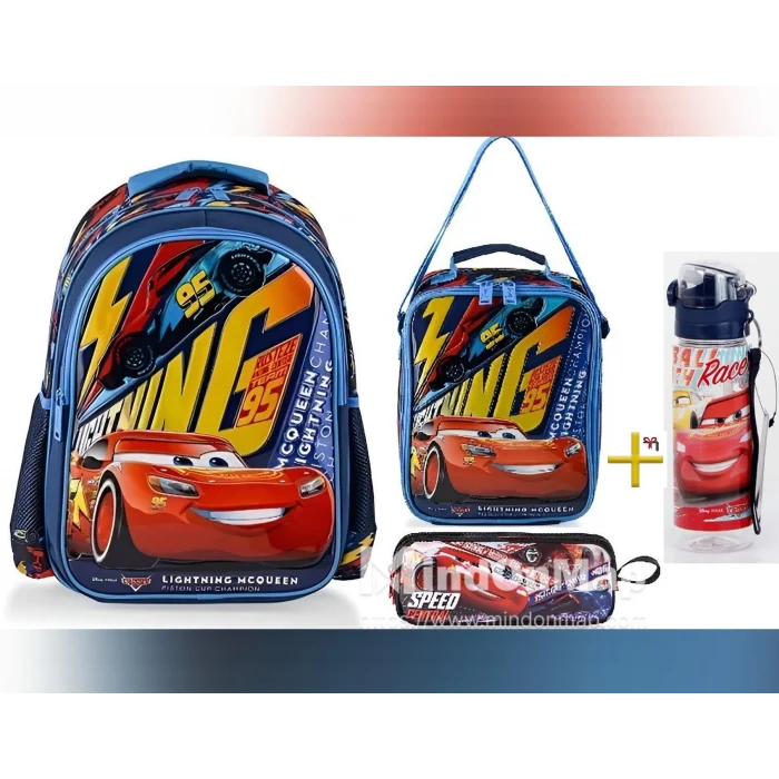 Lisanslı Okul Çantası - Beslenme Çantası - Kalem Kutusu Üçlü Set - Suluk&Matara Hediye