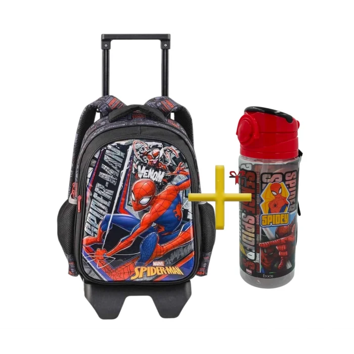 Spiderman Çekçekli Okul Çantası , Muggle Çift Gözlü Kalem Çantası - Suluk & Matara Hediye