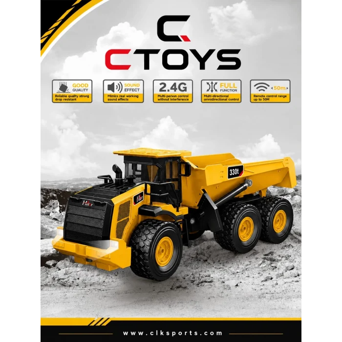 CTOYS RC Uzaktan Kumandalı Damperli Kamyon, 1:16 Ölçekli