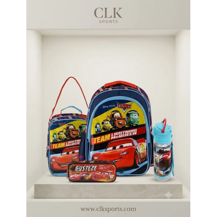 Disney Cars Okul Çantası - Beslenme Çantası - Kalem Kutusu Üçlü Set - Suluk&Matara Hediye