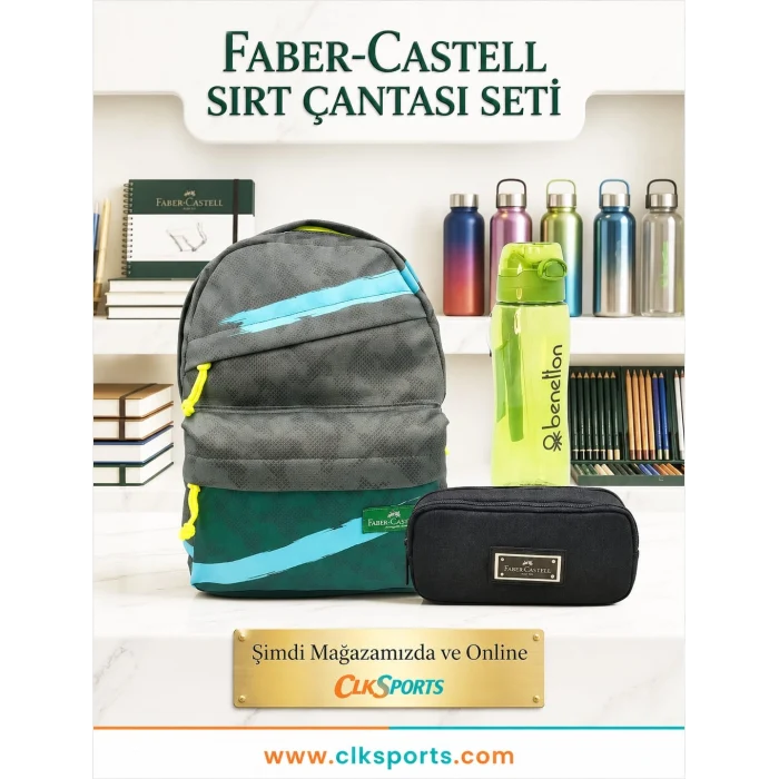 Faber Castell Sırt Çantası , Kalem Kutusu - Suluk Matara Hediye