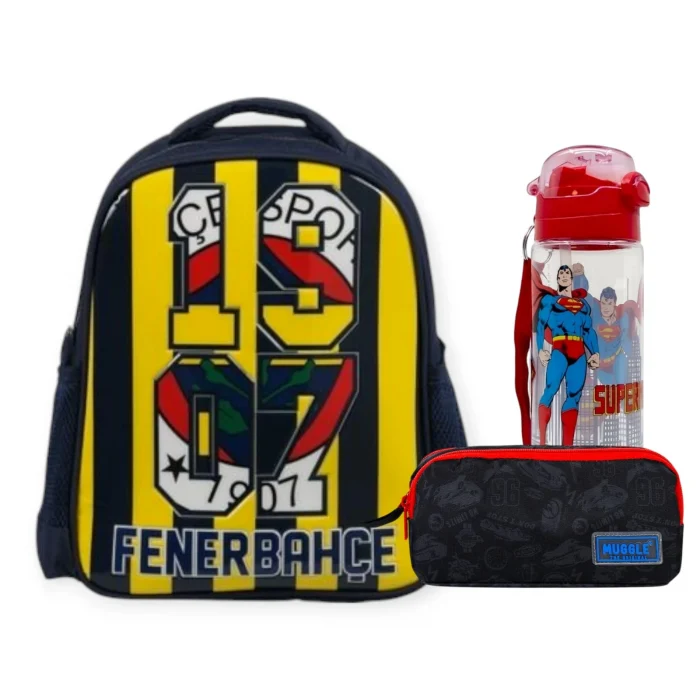 Fenerbahçe Lisanslı Anaokulu Çantası , Muggle Çift Gözlü Kalemlik - Lisanslı Suluk Matara Hediye