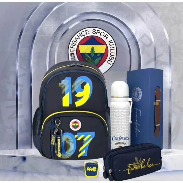 Fenerbahçe Okul-Sırt Çantası , Kalem Çantası - Lisanslı Bardaklı Kapak Çelik Termos Premium Set
