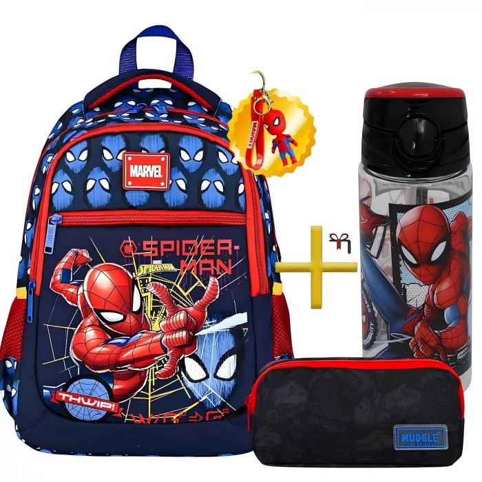 Frocx Spiderman İlkokul Çantası - Spiderman Lisanslı Pipetli Plastik Matara 500 ml Hediye