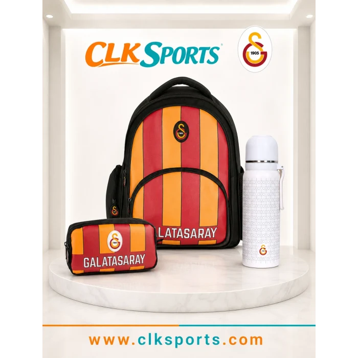 Galatasaray Suni Deri Okul Çantası , Lisanslı Kalem Çantası - Özel Kutusunda Termos Matara Set