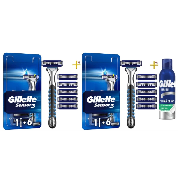 Gillette Sensor3 2 Makine+ 12 Yedek Tıraş Bıçağı+200 ML köpük Rahatlatıcı + Vegan Deri Seyahat Çantası