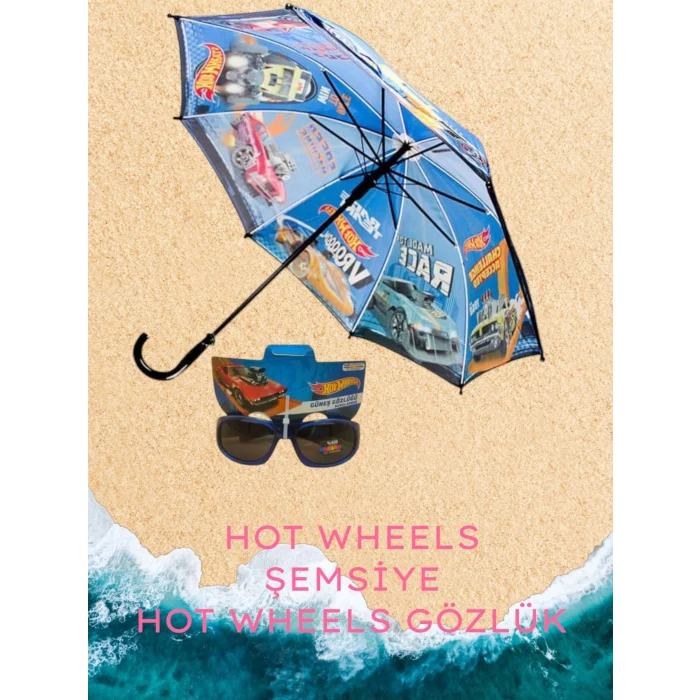 Hot Wheels Lisanslı Erkek Çocuk Şemsiyesi + Lisanslı Gözlük İkili Set