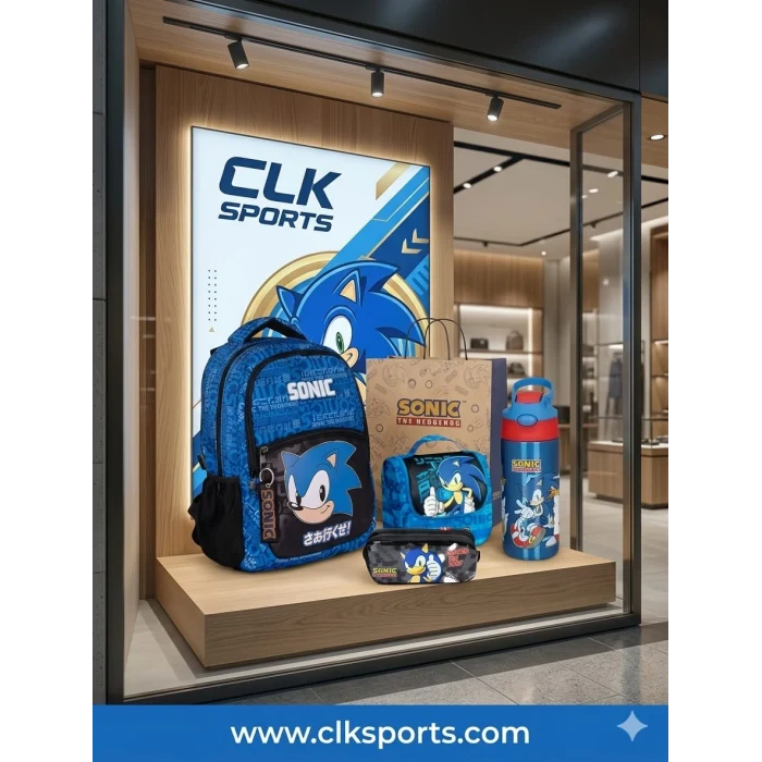 Sonic Okul Çantası , Beslenme Çantası , Kalem Çantası - Çelik Matara 500 Ml Hediyeli