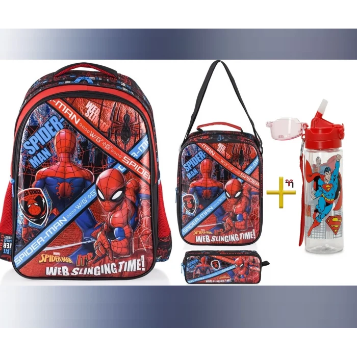 Spider Okul Çantası - Beslenme Çantası - Kalem Kutusu Set - Suluk&Matara Hediye