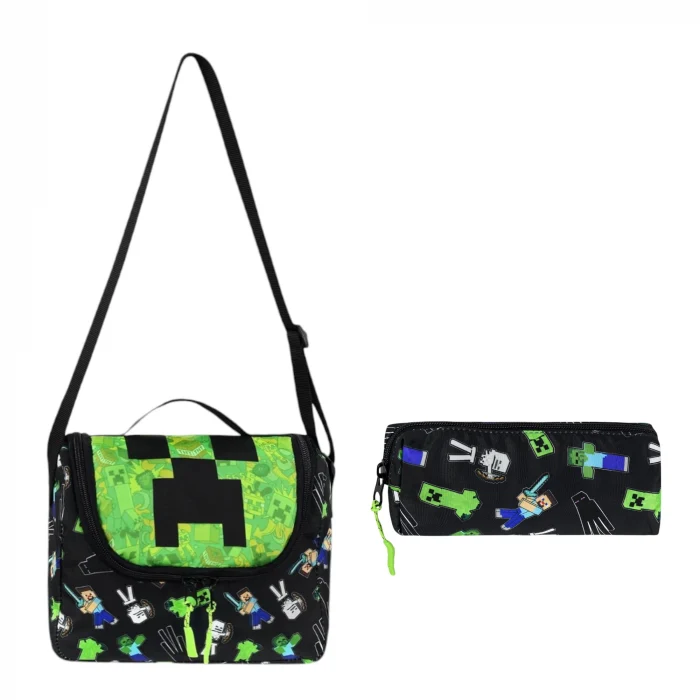 MİNECRAFT Okul Sırt Çantası , Beslenme Çantası Kalemlik Seti - Lisanslı Çelik Suluk & Matara Hediye