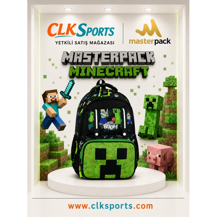 MİNECRAFT Okul Sırt Çantası , Beslenme Çantası Kalemlik Seti - Lisanslı Çelik Suluk & Matara Hediye