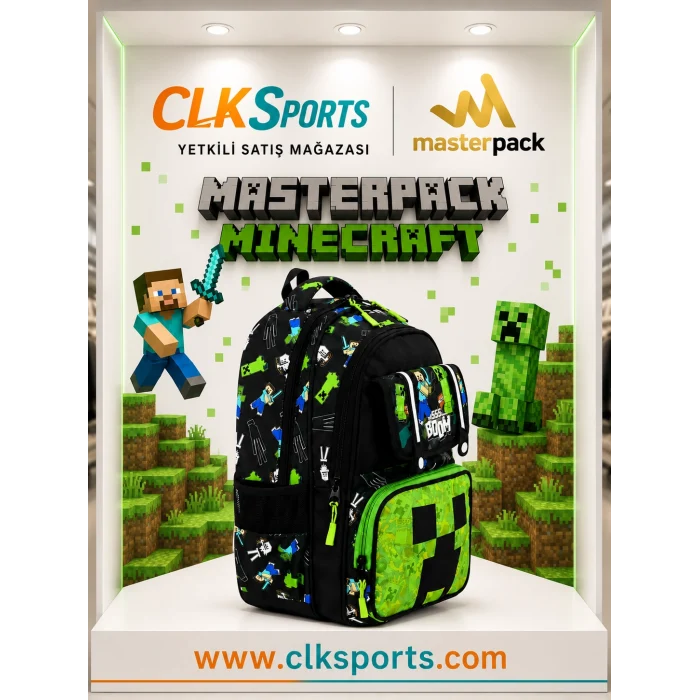 MİNECRAFT Okul Sırt Çantası , Beslenme Çantası Kalemlik Seti - Lisanslı Çelik Suluk & Matara Hediye