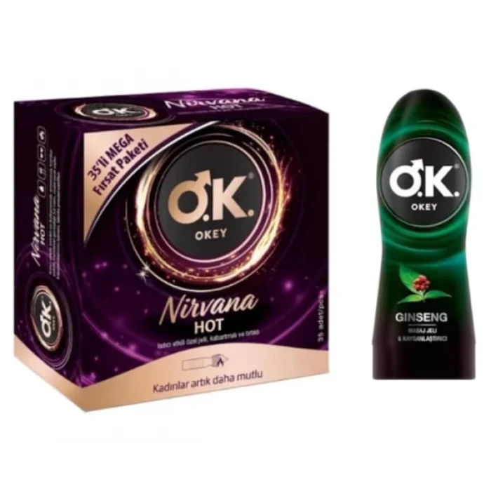 Okey Nirvana Hot Prezervatif 35li + Okey Ginseng Masaj Jeli 200 ml