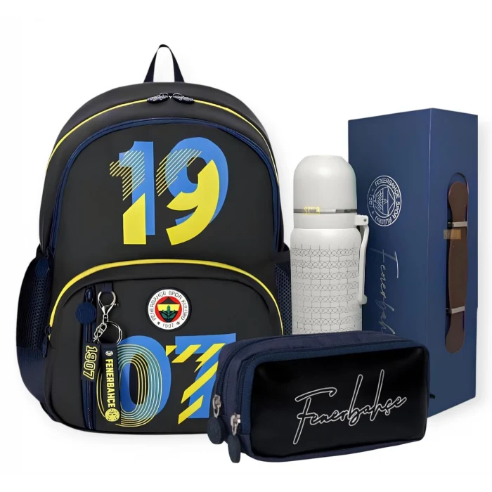 Fenerbahçe Okul-Sırt Çantası , Kalem Çantası - Lisanslı Bardaklı Kapak Çelik Termos Premium Set