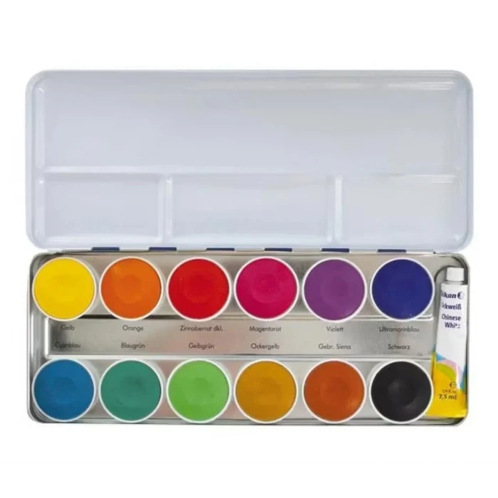 Metal Kutulu Deckfarbkasten Opaque Paint Box Sulu Boya 12+1