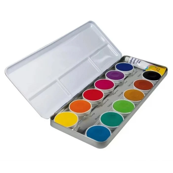 Metal Kutulu Deckfarbkasten Opaque Paint Box Sulu Boya 12+1