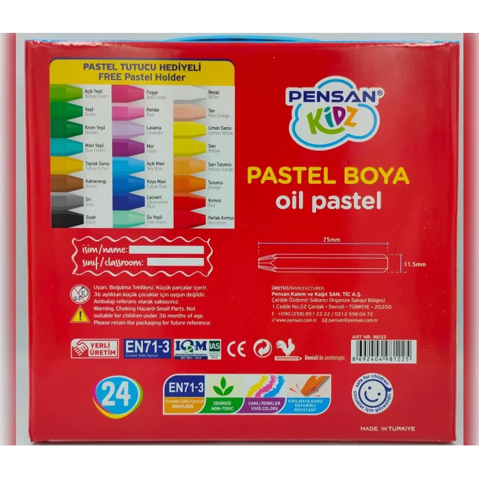 Pensan Kidz 24 Renk Pastel Boya - Çantalı