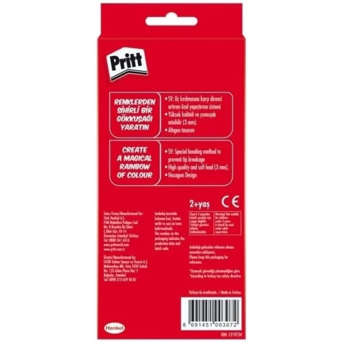 Pritt 12 Renk Kuru Boya Kalemi - Karton Kutu Tam Boy