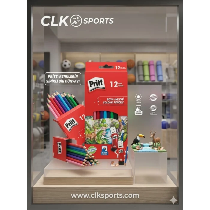 Pritt 12 Renk Kuru Boya Kalemi - Karton Kutu Tam Boy