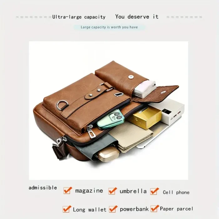 Retro Deri Omuz Çantası, Küçük Evrak Çantası , Siyah