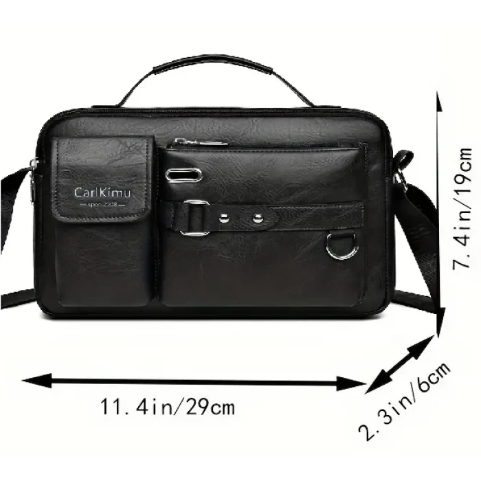 Retro Deri Omuz Çantası, Küçük Evrak Çantası , Siyah