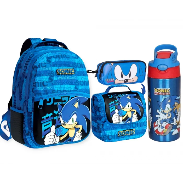 Sonic Boom Okul Çantası , Beslenme Çantası , Kalem Çantası - Sonic Çelik Matara 500 Ml Hediye