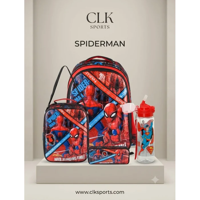 Spider Okul Çantası - Beslenme Çantası - Kalem Kutusu Set - Suluk&Matara Hediye