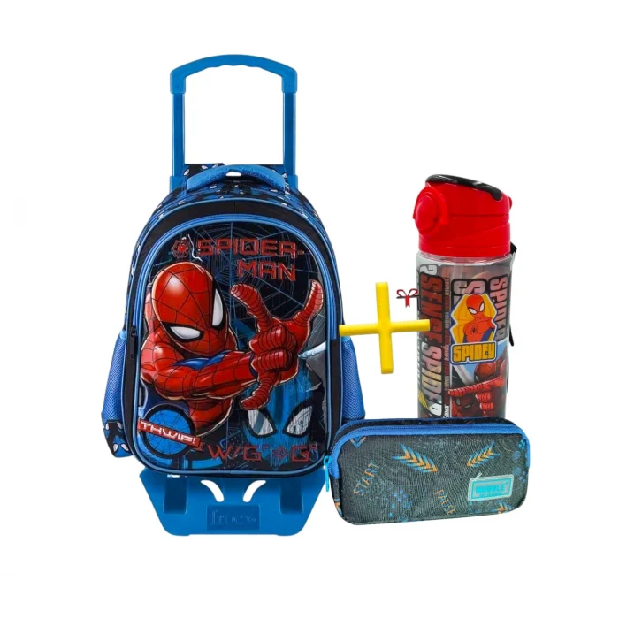 Spiderman Çekçekli Okul Çantası , Muggle Çift Gözlü Kalem Çantası - Suluk & Matara Hediye