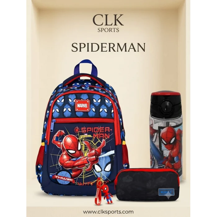 Spiderman İlkokul Çantası - Spiderman Lisanslı Pipetli Plastik Matara 500 ml Hediye