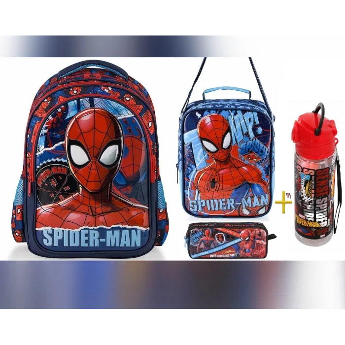 Spider Okul Çantası - Beslenme Çantası - Kalem Kutusu Set - Suluk&Matara Hediye