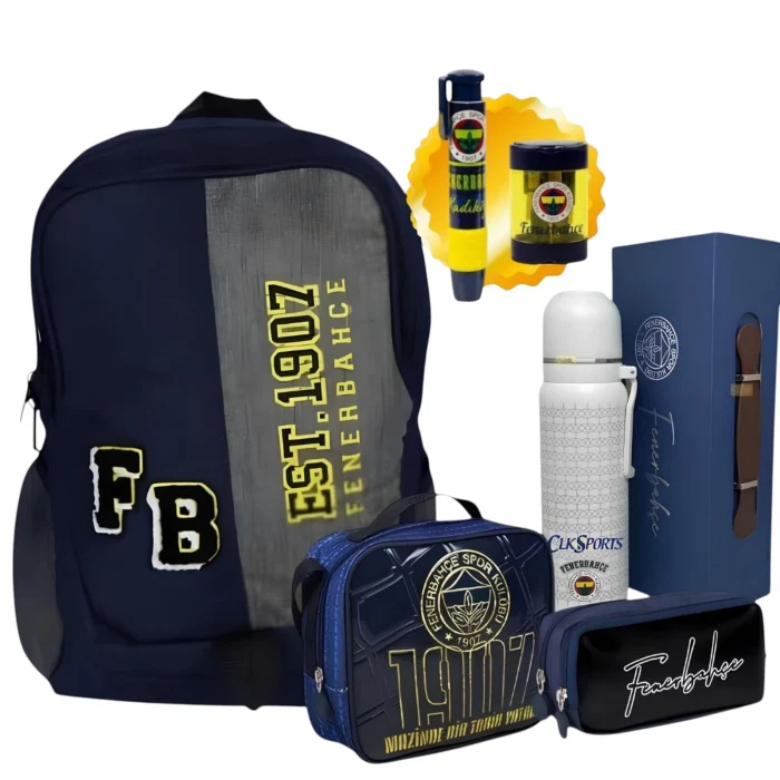 Fenerbahçe Okul-Sırt Çantası , Beslenme Çantası , Kalem Çantası - Lisanslı Bardaklı Çelik Termos Premium Set