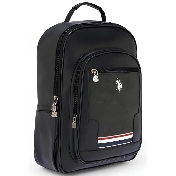 U.S. Polo. Assn. Vegan Suni Deri Laptop Bölmeli Sırt Çantası Ve Omuz Askılı Çapraz Çanta - Siyah
